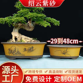 特大椭圆形紫砂花盆特价清仓迎客松幸福树灵芝老桩榕树陶瓷盆景盆