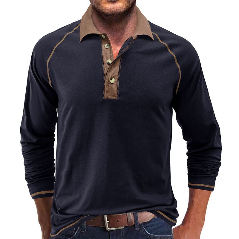 Camiseta de manga larga de solapa de los hombres europeos y americanos Comercio exterior Polo de los hombres transfronterizo Camisa de otoño para hombres Amazon top