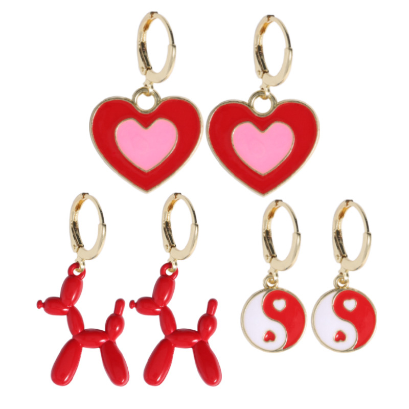 cross-border-red-earrings-fashion-retro-niche-love-ball-dog-tai-chi-eardrop-personality-temperament-earrings-wholesale