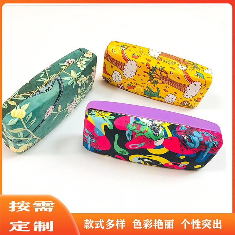 Wholesale Customized Cloth Color Printed Pattern Glasses Case Hard Pastoral Style Sunglasses Frame Large Mirror Storage Box Ready Mold