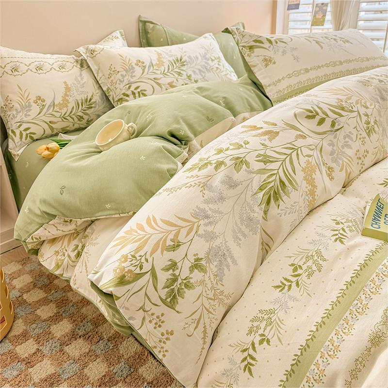 Algodón de cuatro piezas de ropa de cama de algodón 2025, nuevo edredón de flores frescas, sábanas de dormitorio de tres piezas de cuatro estaciones