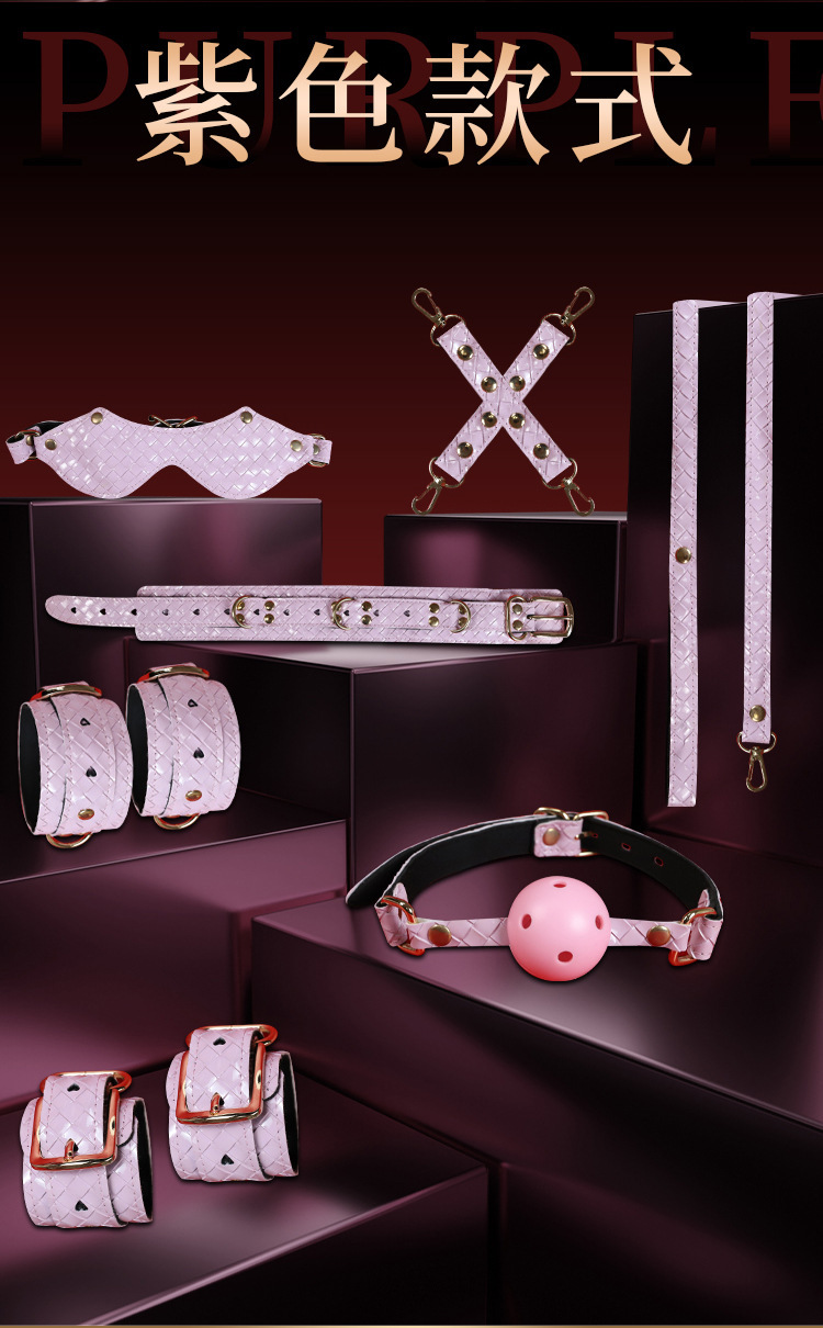 7-Piece Bondage Kit with Handcuffs and Nipple Clamps in Black PU — detail image 26