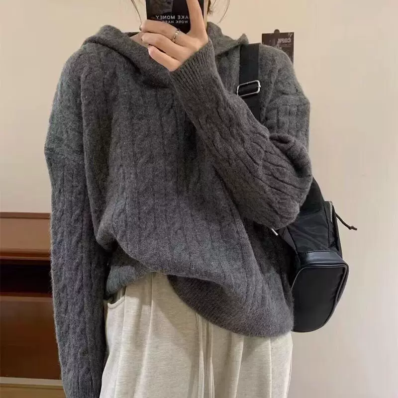 Дизайнерский вязанный свитер с капюшоном, толстовка, куртка, тренд сезона