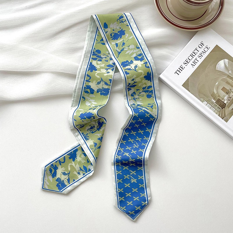 Bufandas de seda delgadas y largas para mujeres primavera y verano multifuncional bolsas de pelo atadas de pañuelo decorado correa de pelo tocado de correa