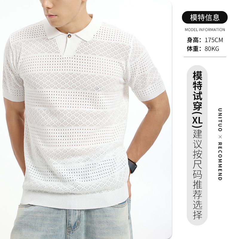 Hombres de verano nuevo hombre agujero jersey polo hombre delgado transpirable cool casual camisa de manga corta