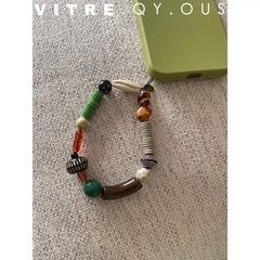 羅馬假日棕綠色復古感夏日度假原創串珠手機掛件少女高顏值精緻萌