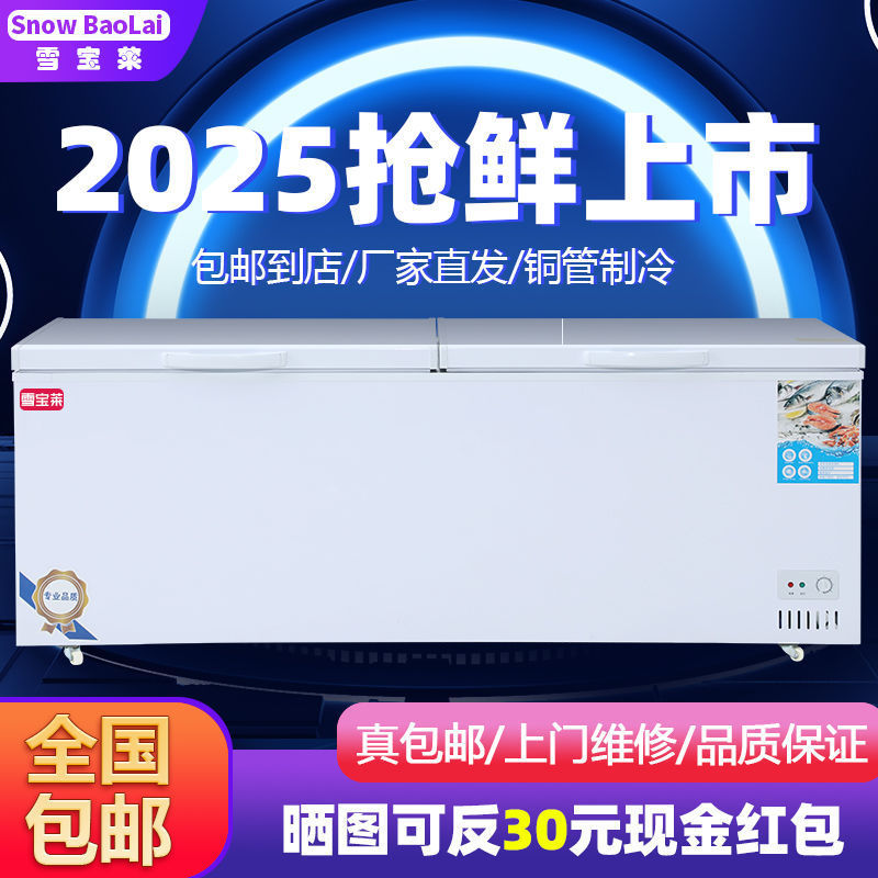 雪宝莱冰柜商用大容量冷藏冷冻单温节能卧式双温冷柜家用低温冰柜