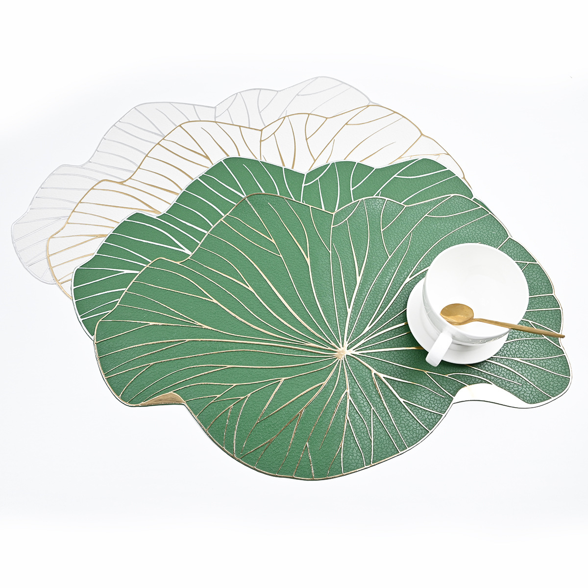 Nuevo mantel de oro con hoja de loto, juego de té chino, pvc, tapete de mesa impermeable y antideslizante, tapete de mesa de aislamiento térmico, posavasos de comida occidental, fácil de limpiar