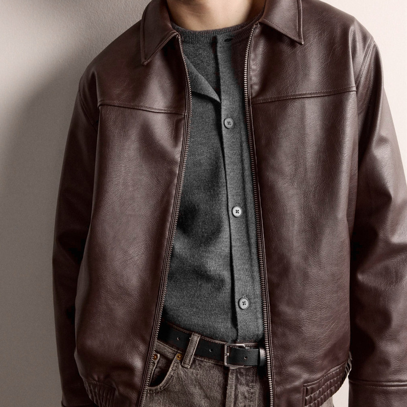 Original European and American fashion men's faux leather jacket 4027/800 loose fit retro PU leather jacket