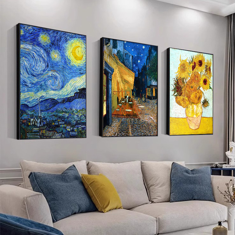 Van Gogh's Sunflower Oil Painting Living Room Decorative Painting Harvest Starry Sky Famous Painting Entrance Bedroom Dining Room Hanging Painting Corridor Mural