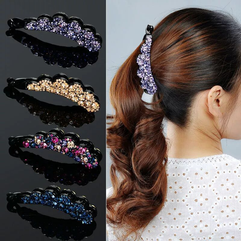Koreaanse bananenclip verticale clip pontailclip haarclip kleine antislip verticale clip strass haaraccessoires Japanse en Koreaanse stijl grote haarclip_voghion.com