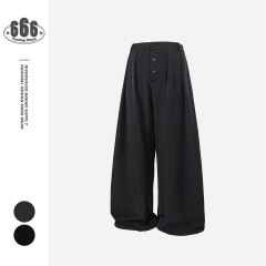 UTiiTUii ドレープ感のある高級黒パンツ、ハンサムなデザイナーのトレンドブランド、男性用ブレスト前立てパンツ 020