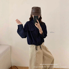 琪镌绘制蓝短牛仔上衣秋季高级感宽松休闲叠穿长袖衬衫女外套7948