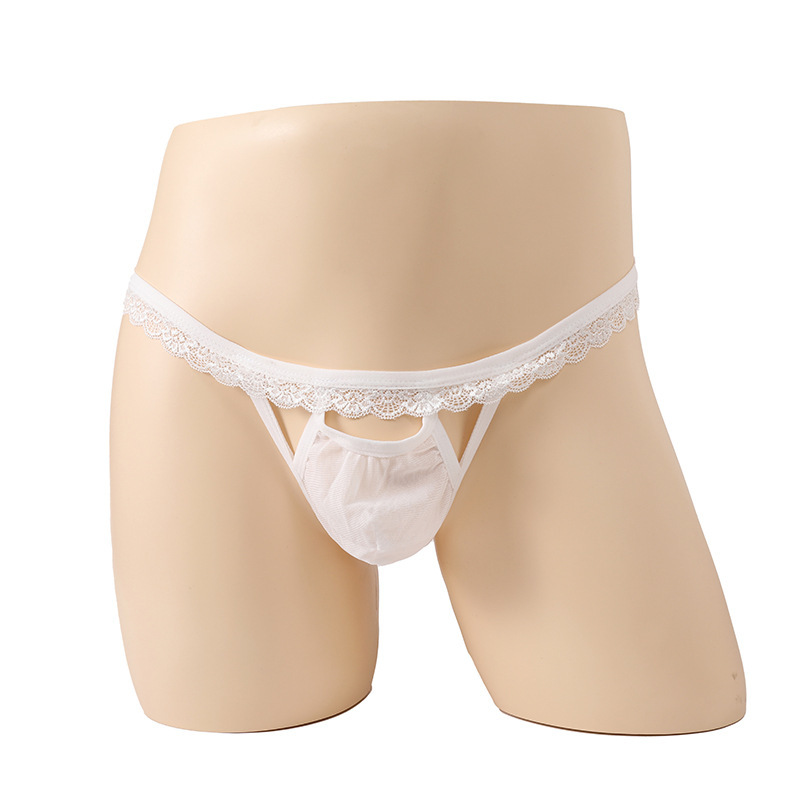 String pour homme avec ceinture élastique en dentelle, design ajouré, lingerie sexy européenne et américaine._voghion.com