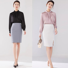 春秋时尚立领粉色压褶设计感衬衫通勤显瘦女神范长袖衬衣内搭OL