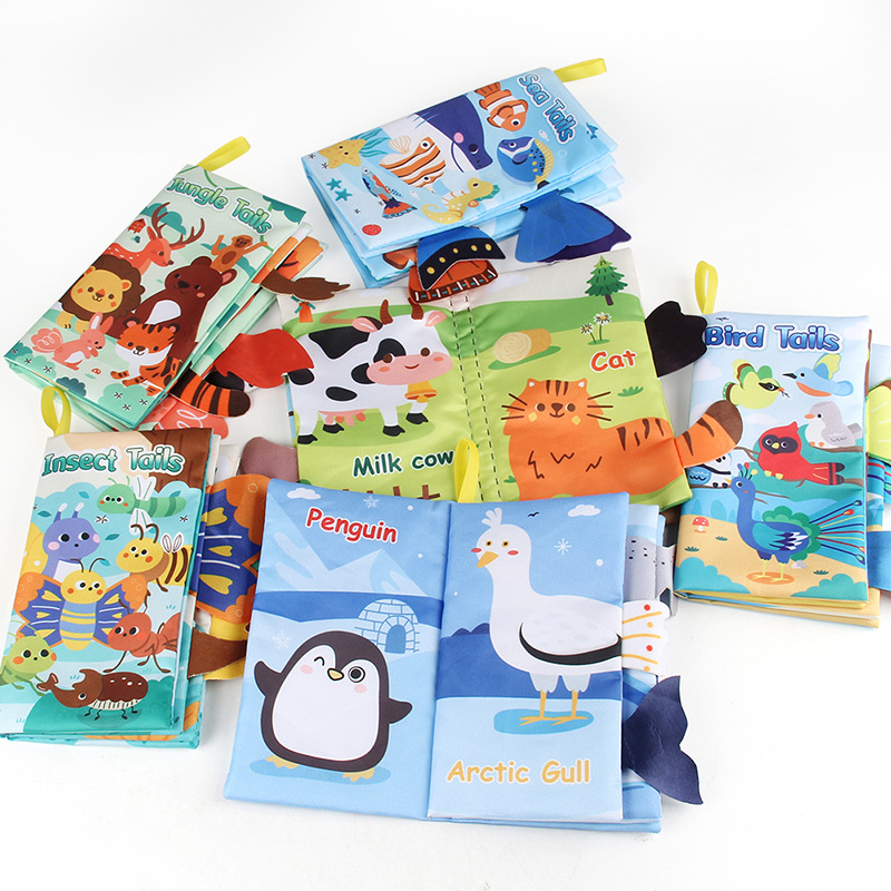 Bebés bebés educación temprana animal cola libro de tela animal marino libro de palma de mano animal forestal libro juguete