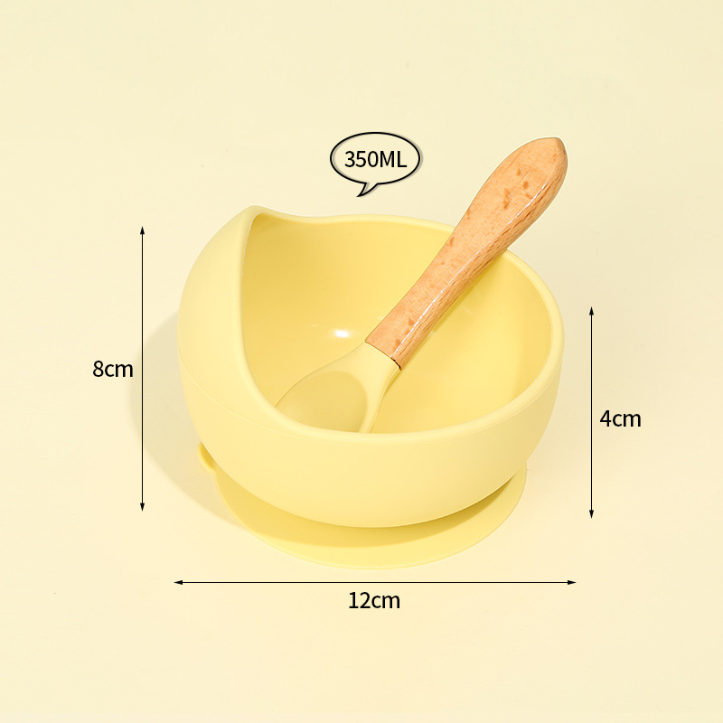 Transfronterizo en stock suplemento de alimentos para bebés tazón antideslizante resistente a la caída traje de vajilla para niños mango de madera cuchara lechón tazón de silicona