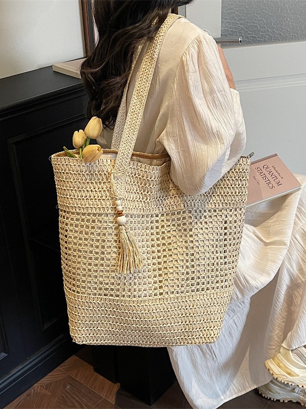Bolsa de paja de gran capacidad para mujeres 2026 primavera nueva moda trenzada bolsa de brazo bolsa de viaje ocio bolsa tote bolsa de playa image 4