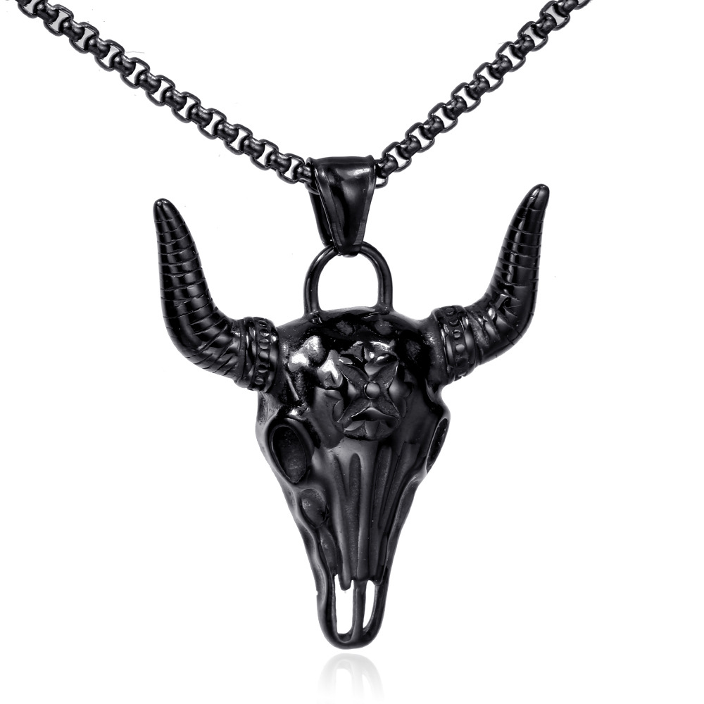 1 Piece Quantity Punk Cattle Titanium Steel 18K Gold Plated Men's Men Pendant Necklaces