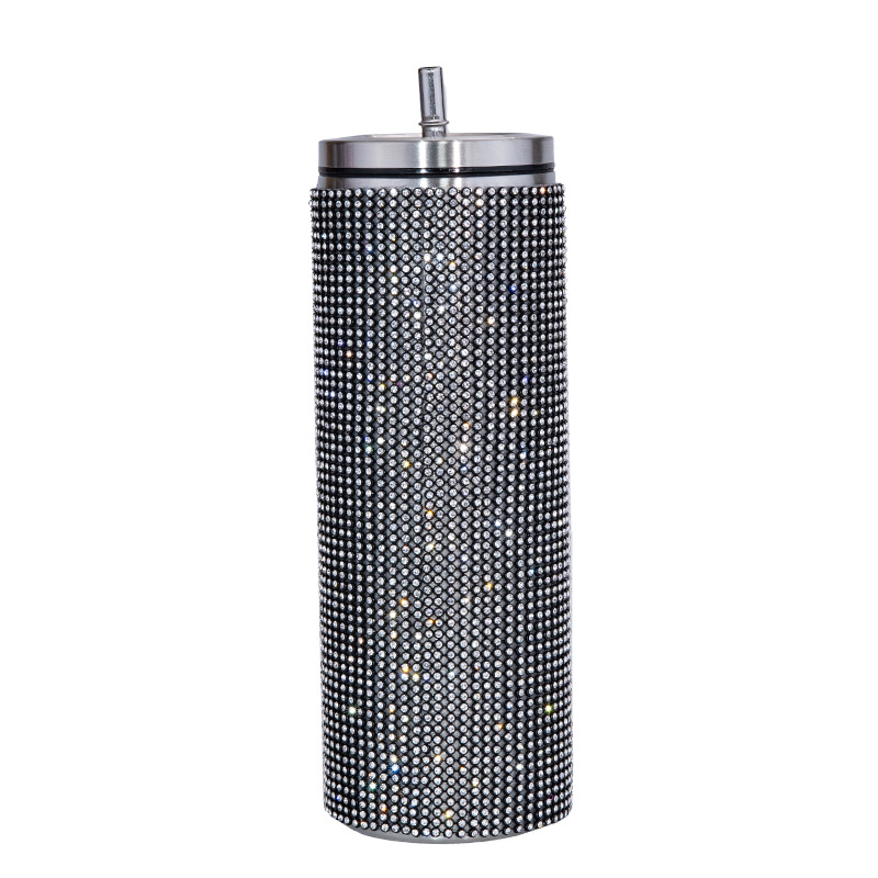 Amazon transfronterizo 20oz recta Copa de diamante recta Copa rhinestone taza de vacío de acero inoxidable taza de paja de vacío taza de café