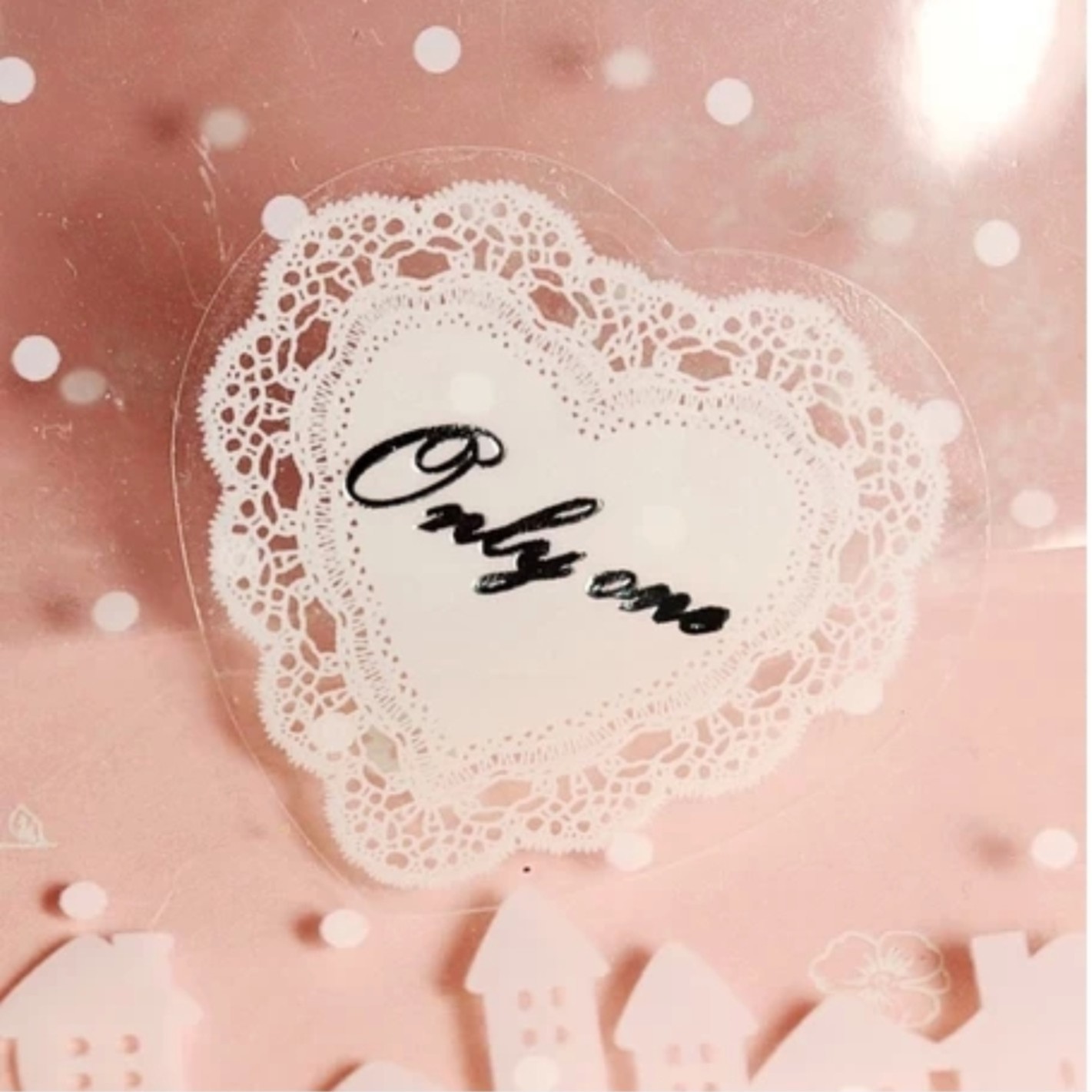 新款心形蕾丝透明不干胶封口贴标烘焙食品烫银装饰贴纸定 制8枚