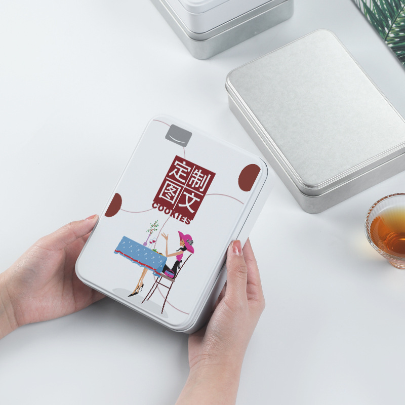 马口铁盒小饼干盒牛油酥方形黄油夹心曲奇烘焙蛋糕包装白色铁盒