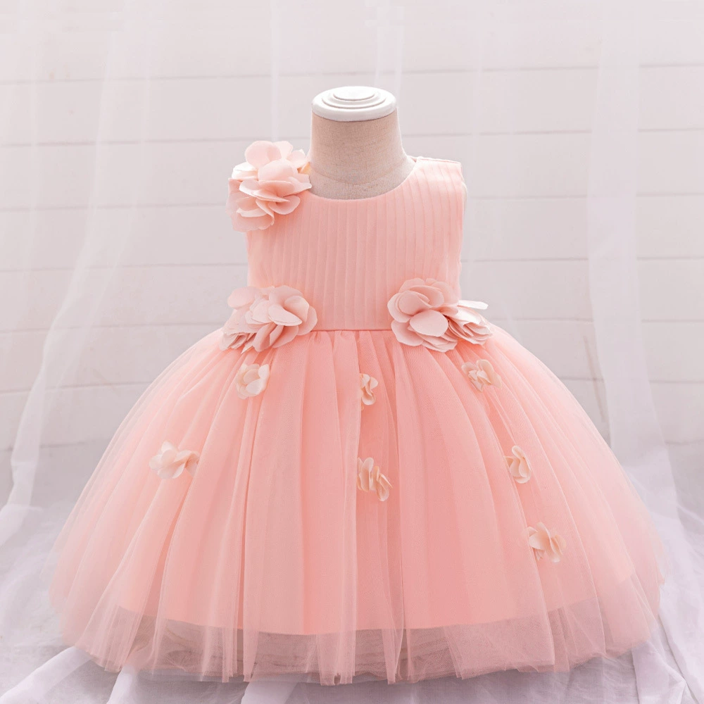 Purple children's three dimensional evening dress sleevless, flowered, tulle
