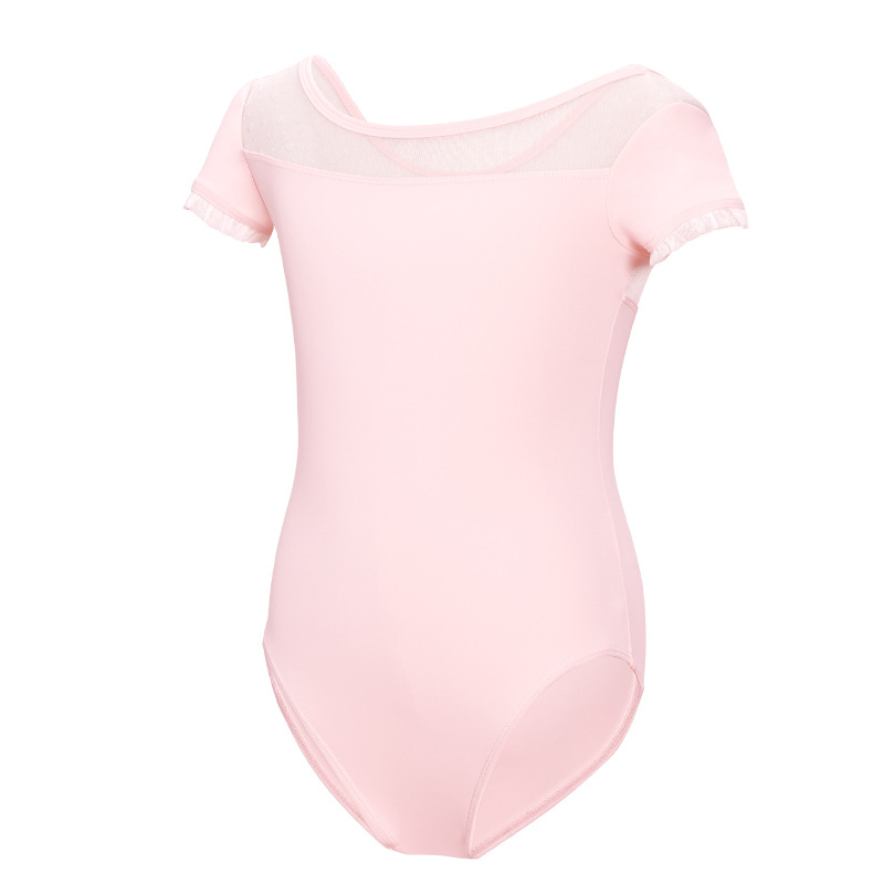 Ropa de baile para niñas y niños de verano de manga corta de nailon encaje manga alta de manga alta delgada red suave baile de una pieza ropa de baile china