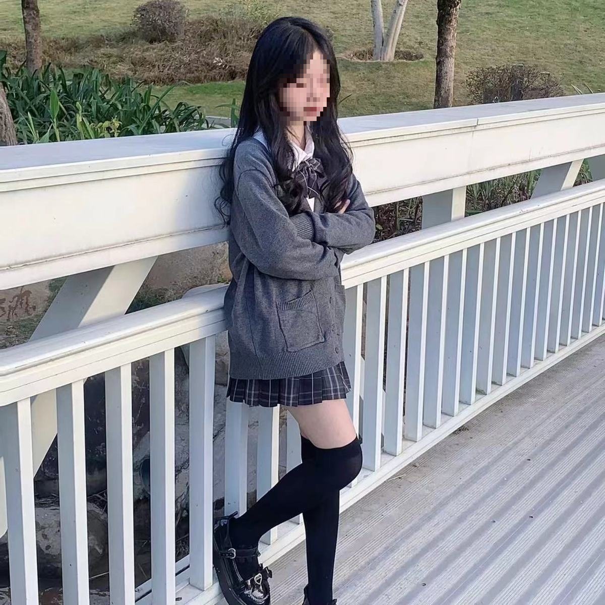 Original Kanai Uniform Sweater Knitted Cardigan Women's Dark Gray Long-Sleeved Sweater Preppy Style School Supply Plaid Skirt Suit