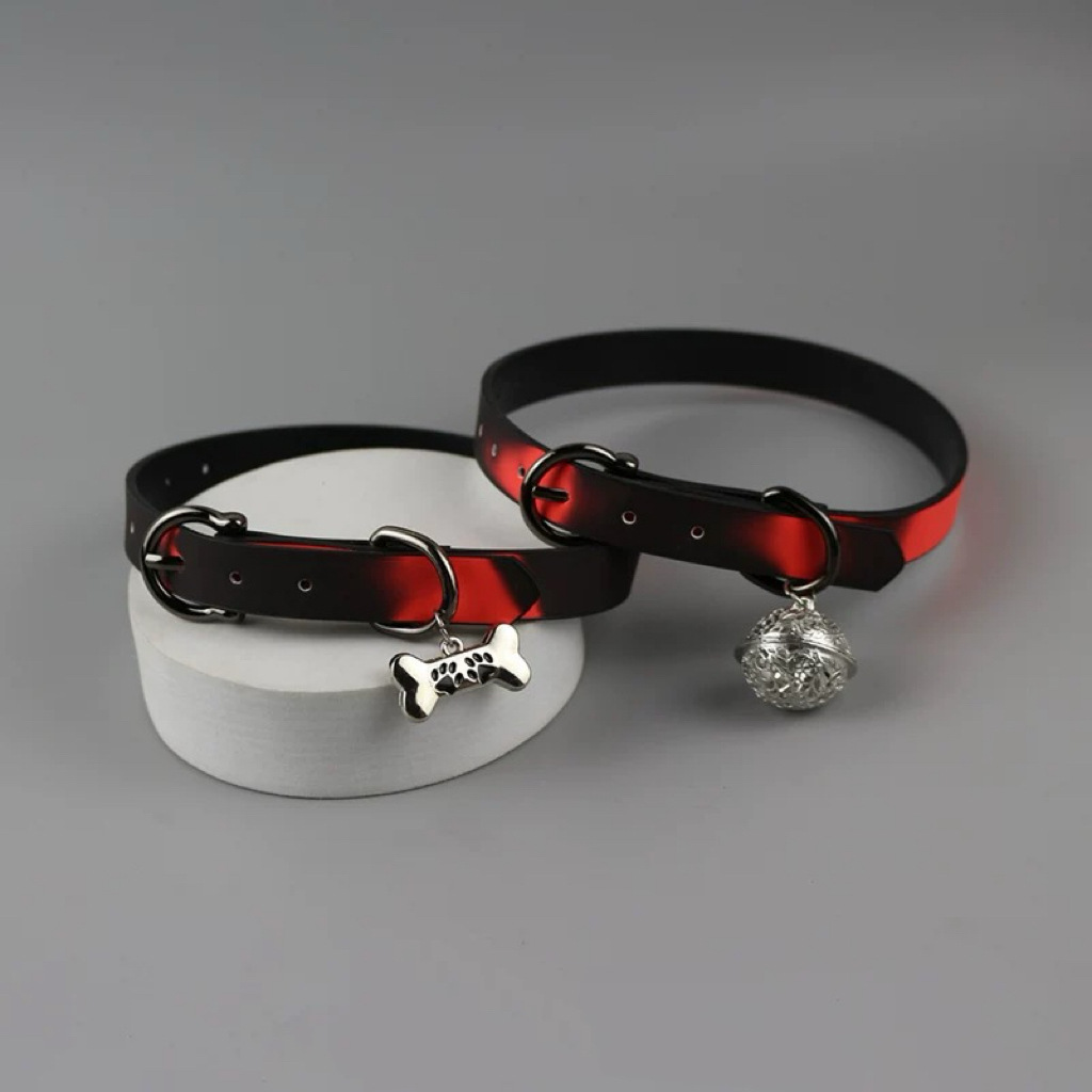 Temperature-Sensitive Color-Changing Collar, Leash, Bell, Choker, Punk-Style Leather Neck Chain for Small Dogs, Hot Girl Vibe Accessory