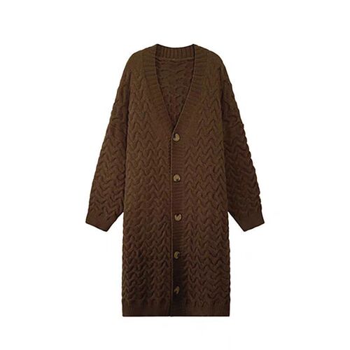 Languid-style solid color mid-length cardigan for women, suitable for spring, autumn, and winter, unique design sense, knee-length knitted sweater, loose outerwear