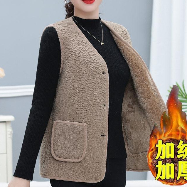 【加绒加厚】女士百搭皮毛一体羊羔绒马甲坎肩保暖洋气中老年毛马|undefined
