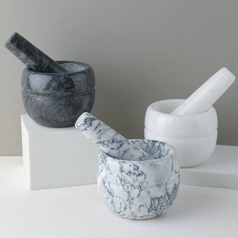 Креативная мельница небольшого размера Мраморный чесночный давилка Пресс для чеснока Натуральный камень Ступка для чеснока Перец Банка для затирания перца