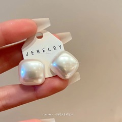 防銀針高亮大珍珠幾何耳釘女簡約小眾氣質網紅幾何珍珠百搭耳飾女