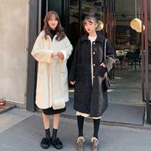 【送包包】新款加绒加厚圆圆扣大衣软妹皮毛一体仿羊羔毛女秋冬