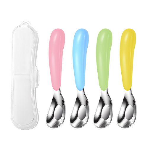 Factory direct sales stainless steel Yuanbao spoon children's baby household anti-fall food supplement spoon Amazon 304 Yuanbao spoon