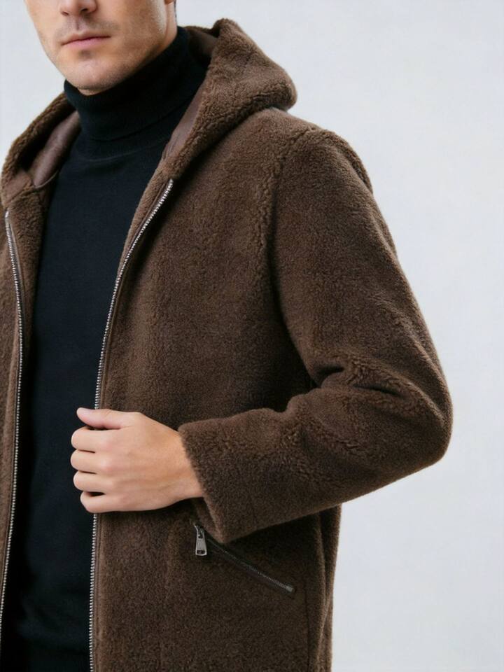 Áo khoác jacket nam dày dặn hai mặt mặc được có mũ, dáng rộng, dài áo 50–65 cm — Màu cà phê, màu đen chi tiết 5