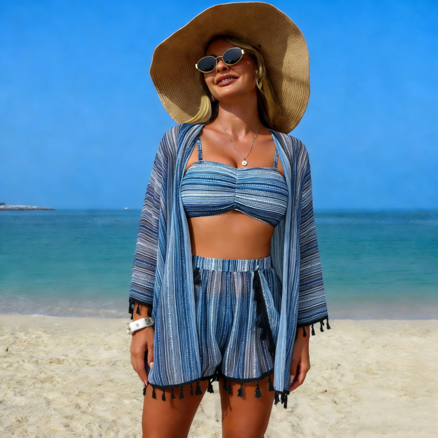 Damen Strandkleid Set Mit Kimono Und Bikini Für Den Sommerurlaub_voghion.com