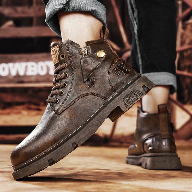 2023 new men's Martin boots on behalf of men, retro trendy British style work boots, non-slip waterproof practical short boots