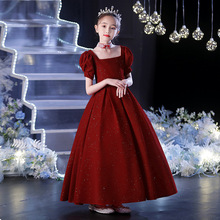 女童禮服公主裙紅色花童婚禮生日小女孩主持人走秀兒童鋼琴演出服