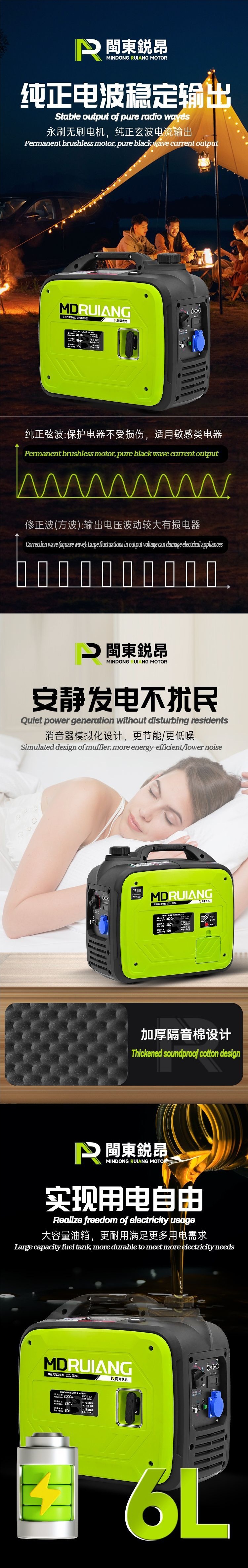 Silent Inverter Remote Control 220V Small Gasoline Generator 2/3Kw for Outdoor Camping Rv Single-Phase Portable Brushless