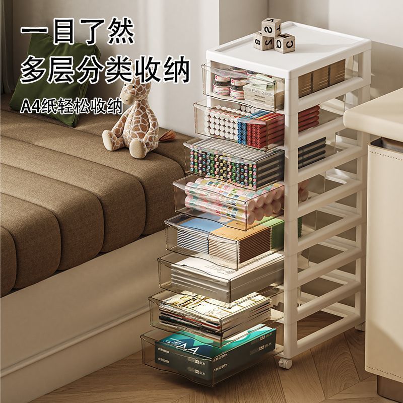 抽屉收纳盒化妆品首饰美甲收纳柜透明带轮学生a4文件柜多层置物架|undefined