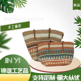 小众款单肩手工编织包包大容量托特包高级感拼色百搭草编包包海边