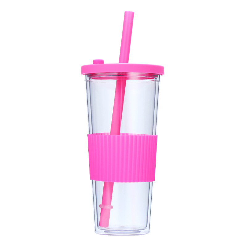 Vaso de Plástico con Pajita, Plástico AS, Doble Capa, Ecológico