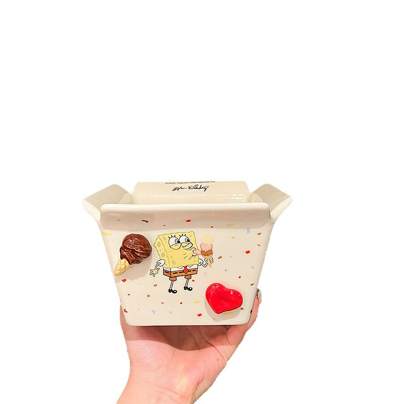 Bob Esponja Pai Daxing Tazón de papas fritas de cerámica para el hogar nuevo regalo de cumpleaños de ensalada de frutas de pareja de alto valor image 5