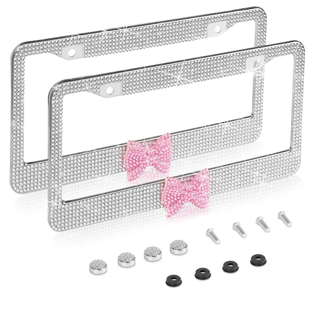 Diamond-Encrusted License Plate Frame, Straight-Line Bow Style, American Standard License Plate Frame, Rhinestone License Plate, Direct Sales from the Source Manufacturer