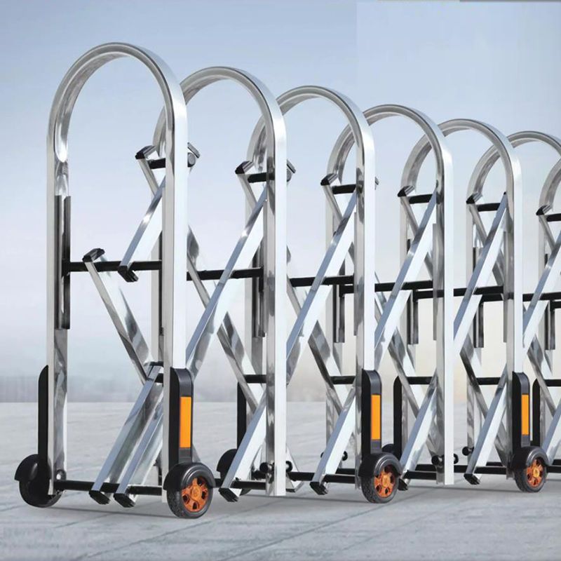 不锈钢手动伸缩门移动推拉门铝合金路障幼儿园隔离围栏工厂折叠门