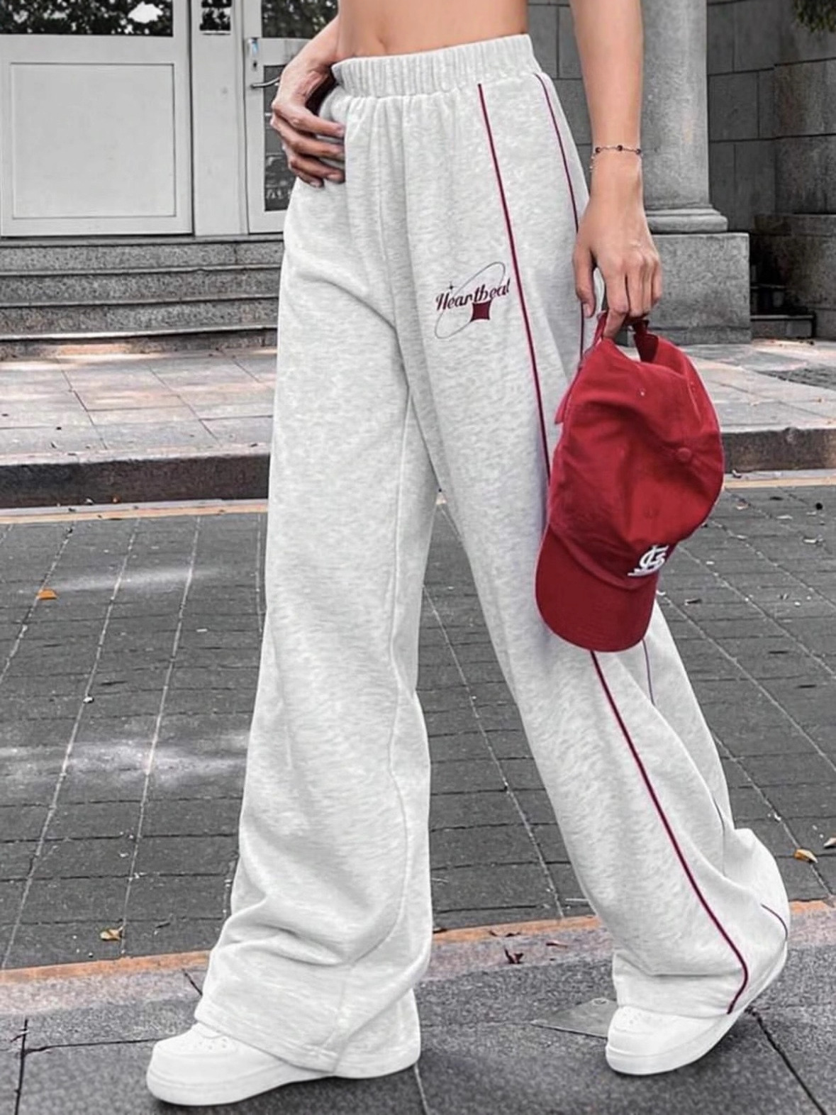 Cross-border americano callejera de piernas anchas pantalones deportivos casuales a rayas mujeres otoño y invierno universal suelto delgado de cintura alta pantalones rectos image 4