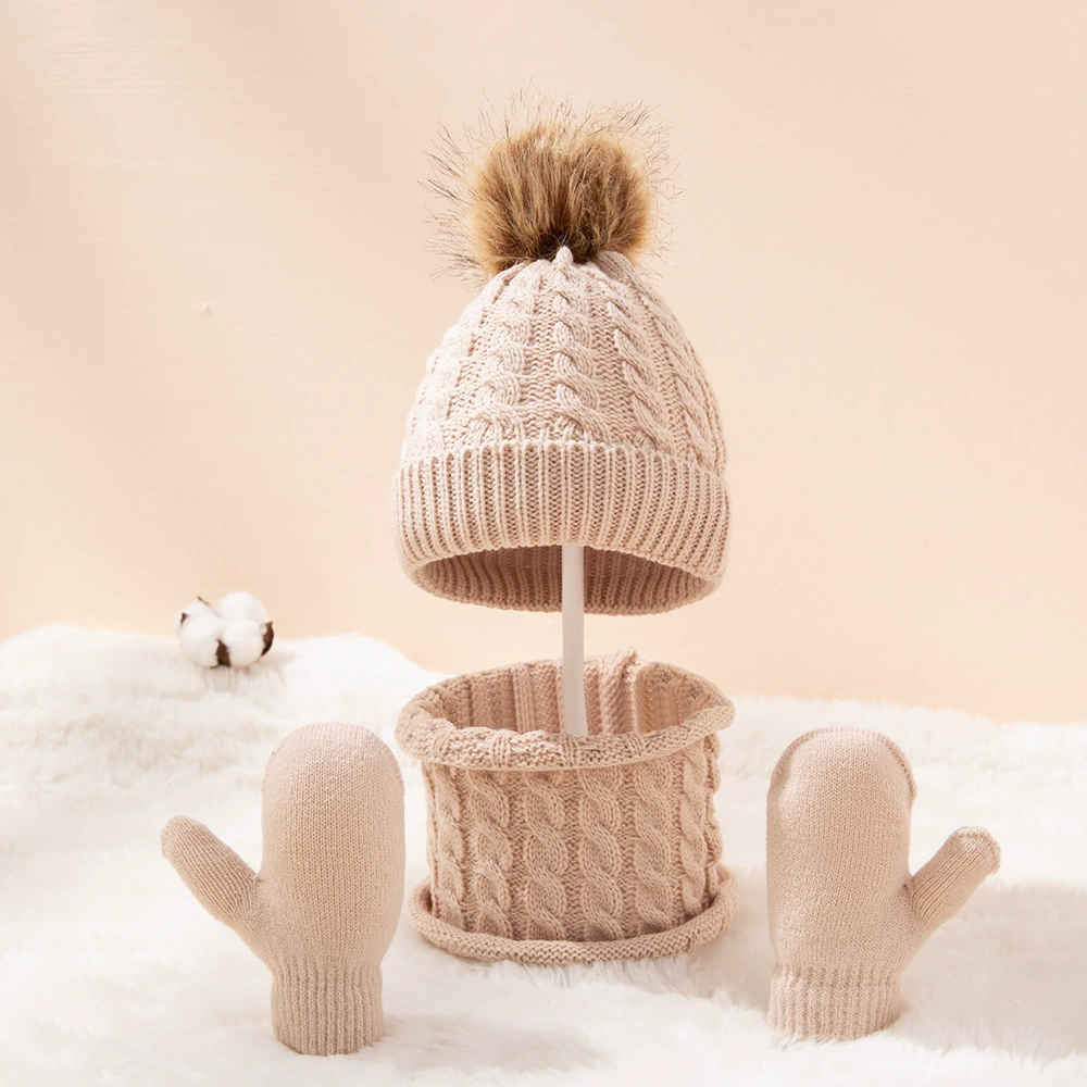 Demi-season children's hat with pigtail, scarf, gloves, soft keep warm import set, 3 piece set, wholesale