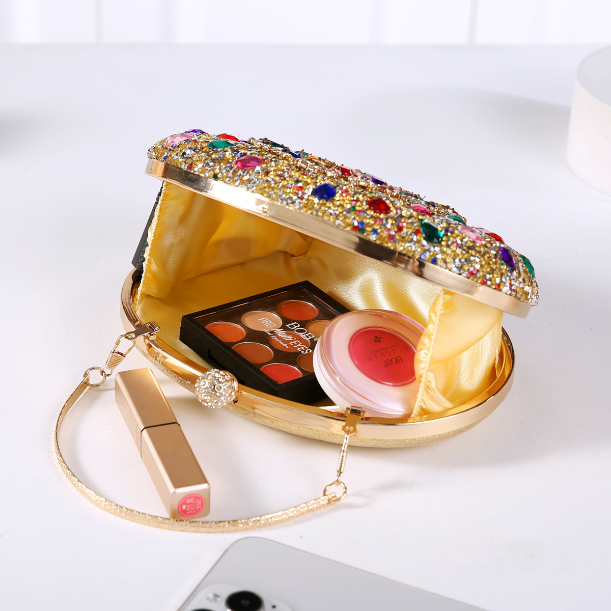 337g Weight Polyester Lining Material Lock clasp Closure Type Top Handle Strap Type Evening Bag Bags Type Party Occasion Pu Leather Material Printing Pattern All Seasons Season Women's Gender Diamond Design Elegant Style Oval Shape Small Size Pu Leather Printing Oval Evening Bags 31